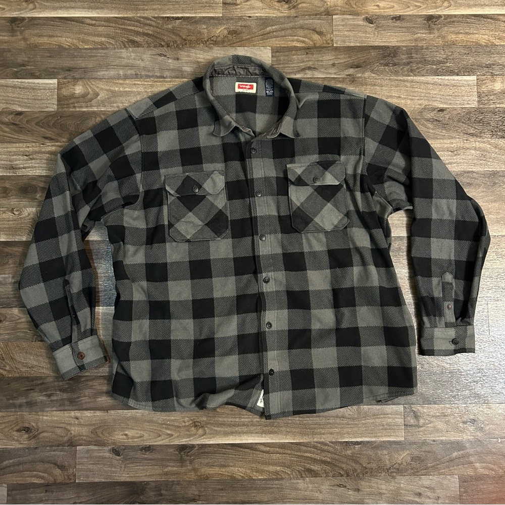 Wrangler 3XL Buffalo Plaid Flannel Shirt Gray/Black Button-Up